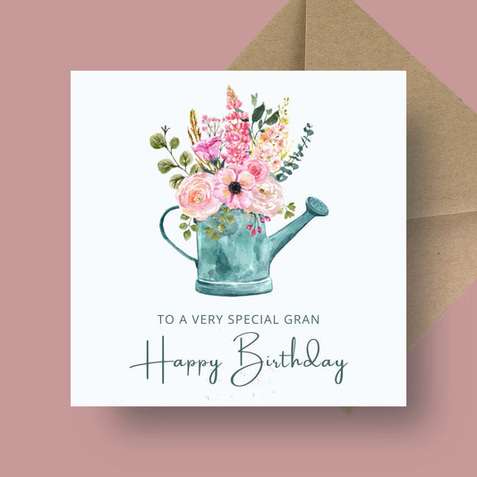 Birthday Card - Watering Can In Bloom