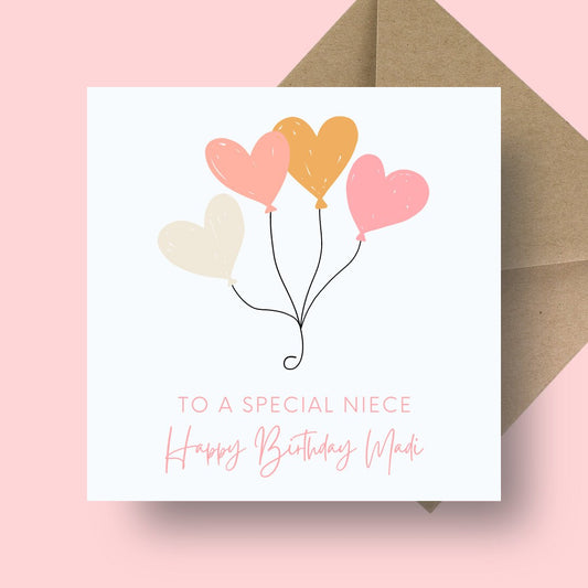 Birthday Card - Heart Balloons